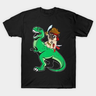 Pirate Pug Riding T rex Dinosaur Funny Pug Halloween Costume T-Shirt